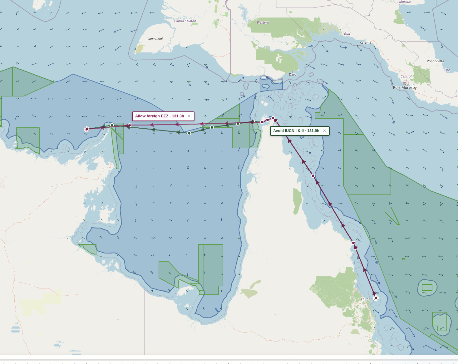 Argos maritime route optimisation — multi-criteria route comparison